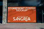 Real photo storefront poster mockup on shop façade with natural shadows
