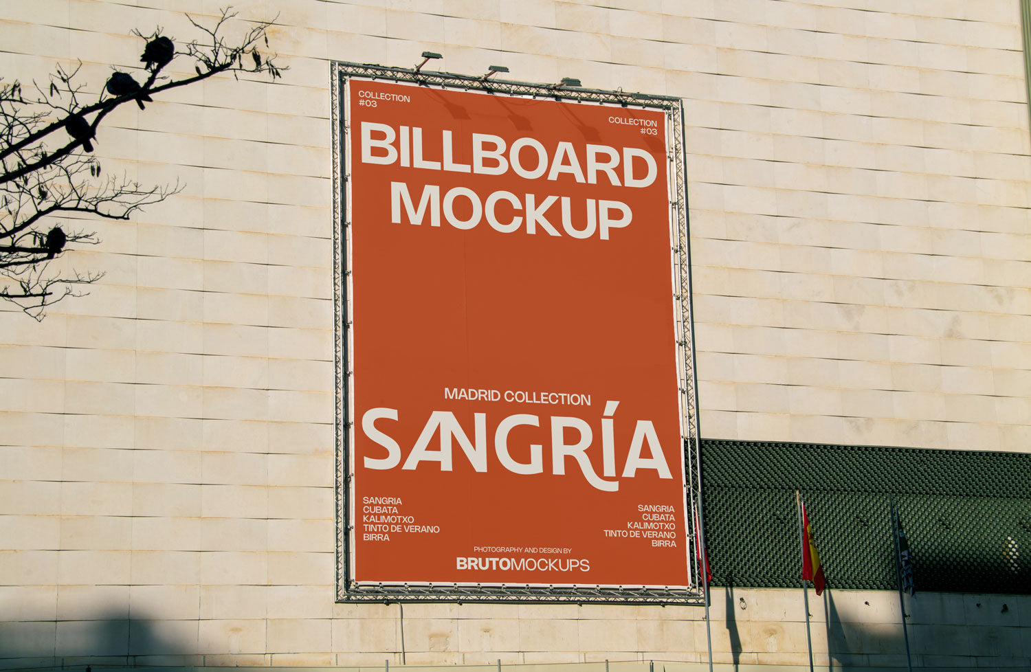 Real photo large building banner billboard mockup on truss frame with natural light and shadows