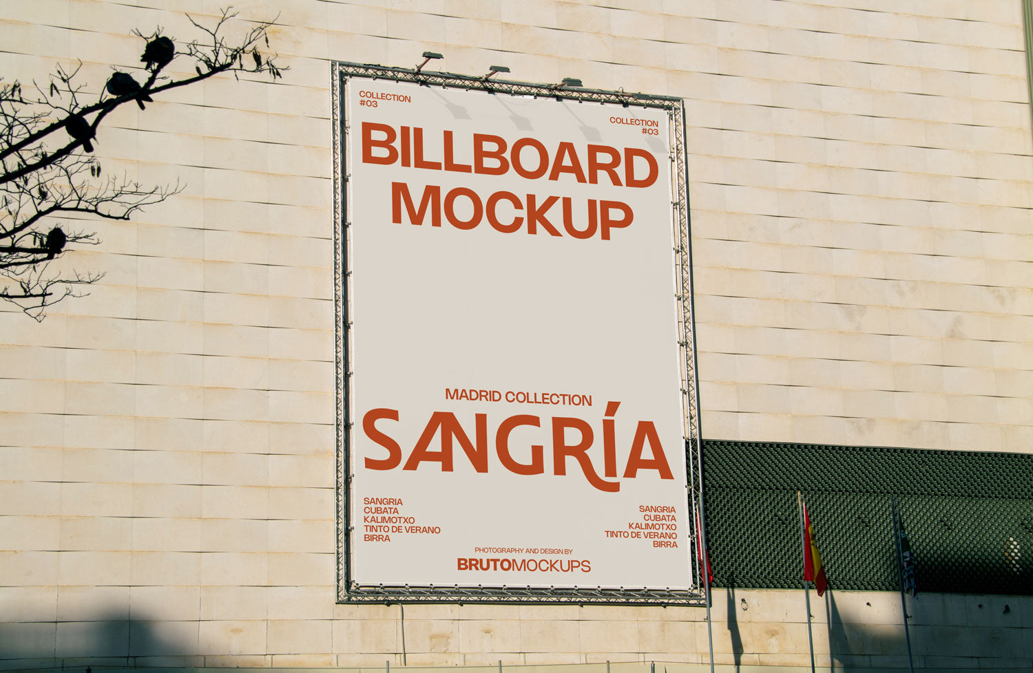 Real photo large building banner billboard mockup on truss frame with natural light and shadows
